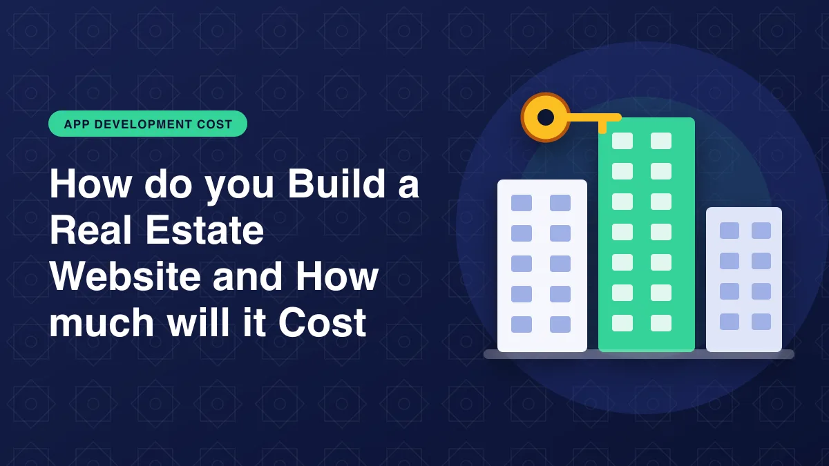 Illustration of city buildings with a property key for the article: How do you Build a Real Estate Website and How much will it Cost?
