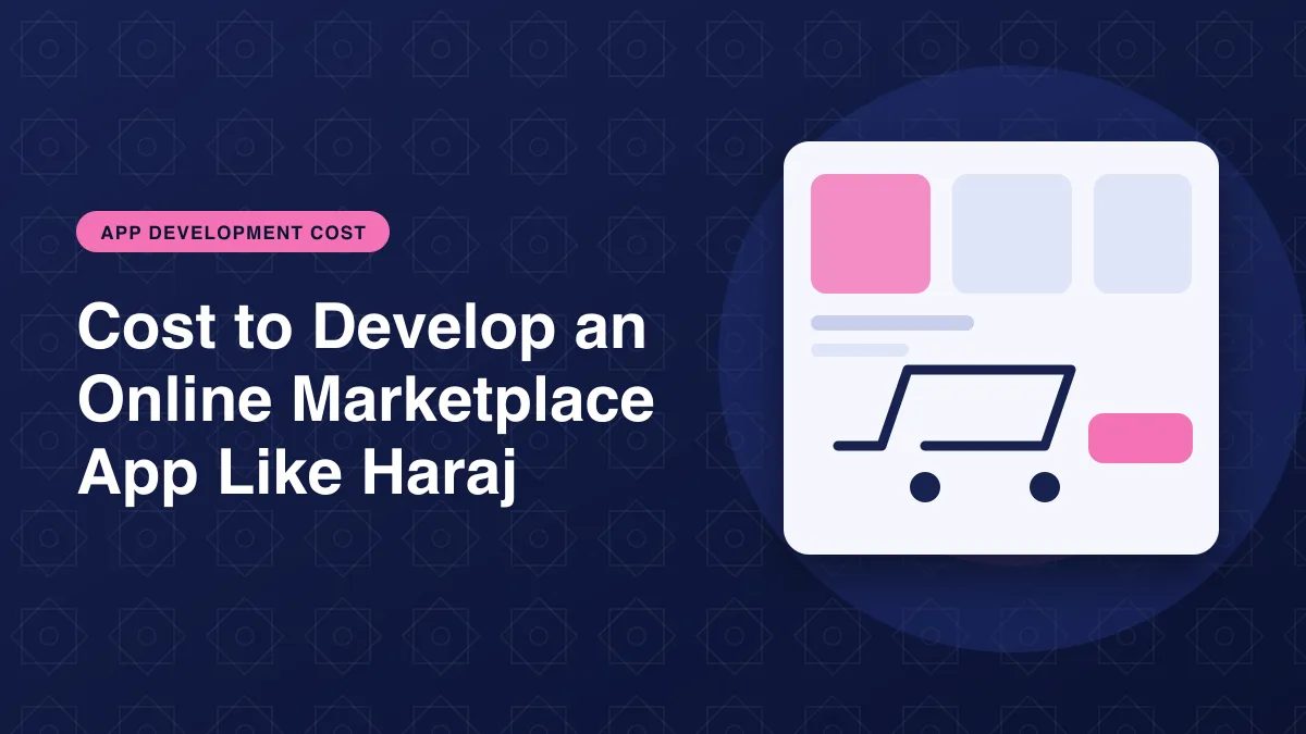 Illustration of a shopping cart and online store for the article: Cost to Develop an Online Marketplace App Like Haraj