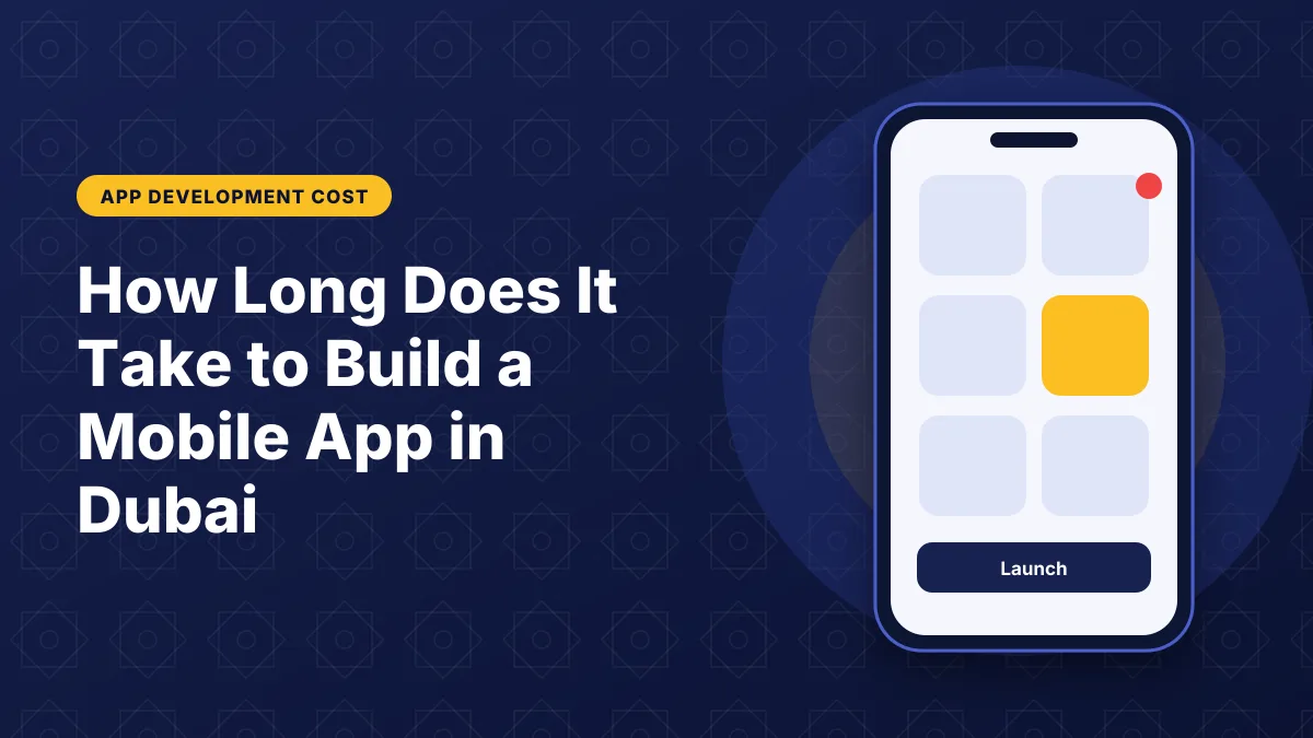 Illustration of a smartphone showing an app interface for the article: How Long Does It Take to Build a Mobile App in Dubai?